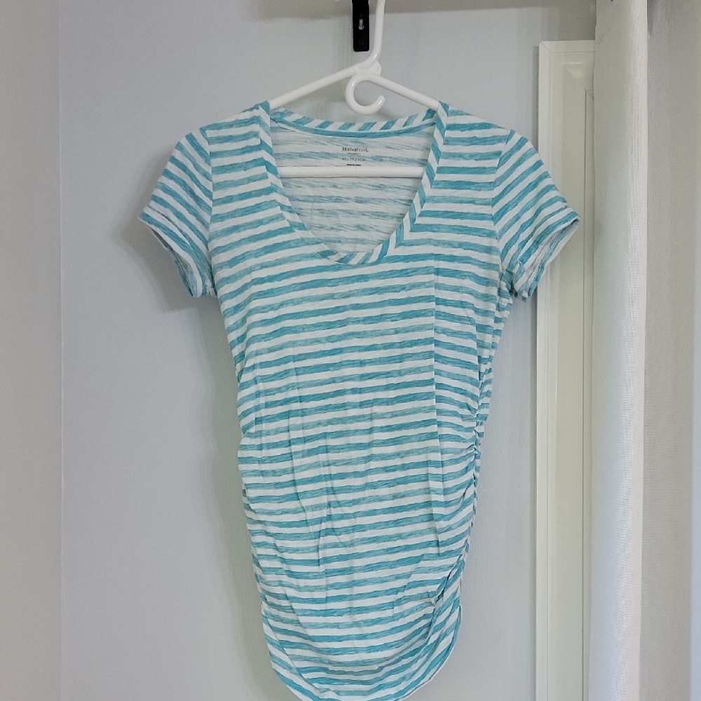 Motherhood Aqua and White Striped Tee
